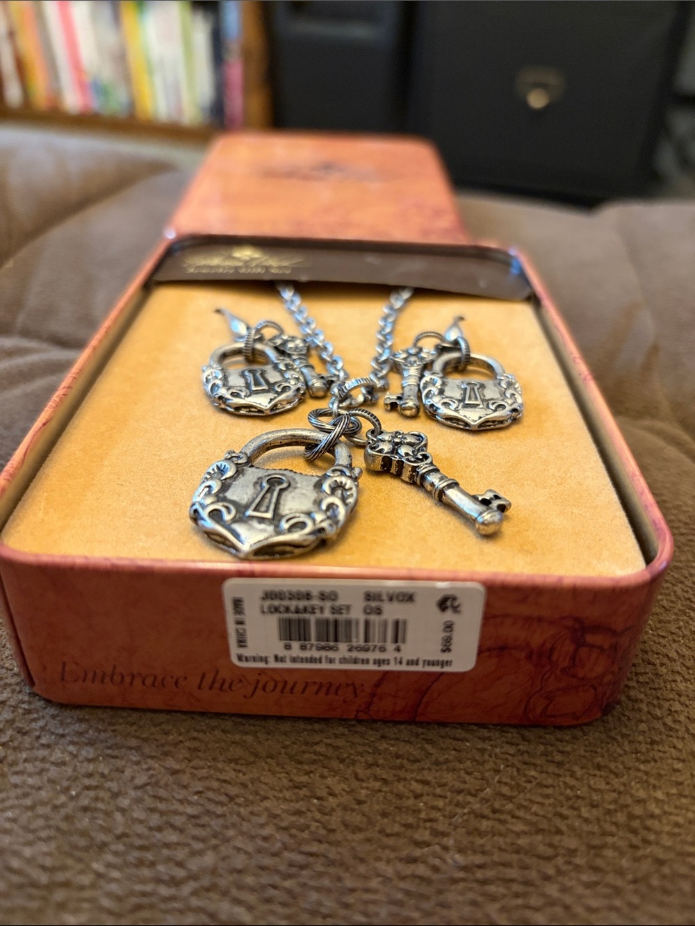 Patricia Nash Silver-Tone Padlock & Key Necklace and Earring Set 30 inch L - Picture 3 of 8
